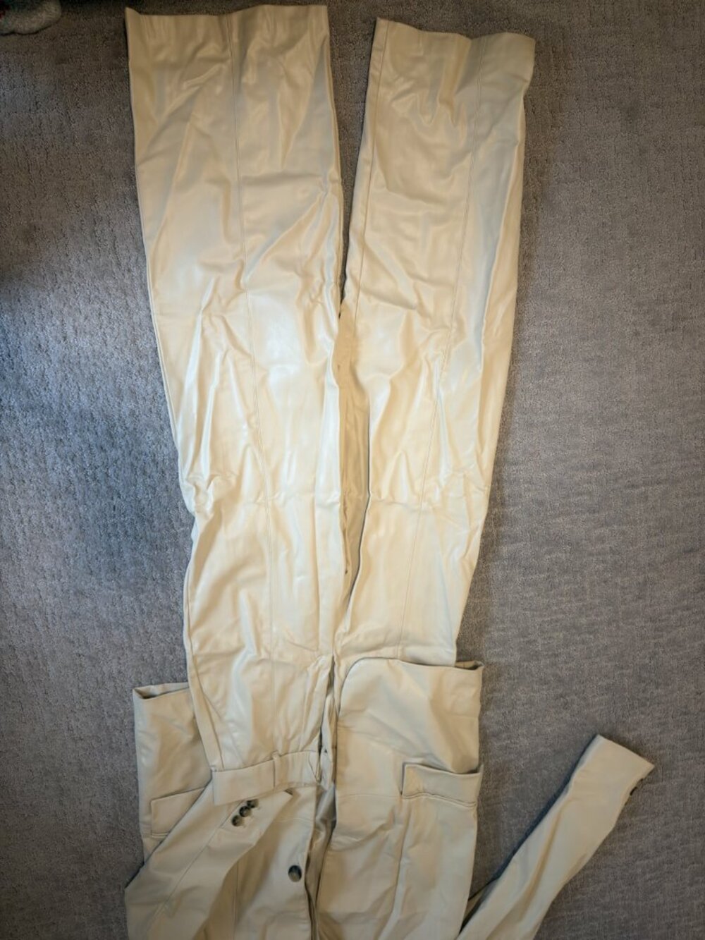 Zara Faux Leather Blazer & Wide Leg Pants Set Cream S